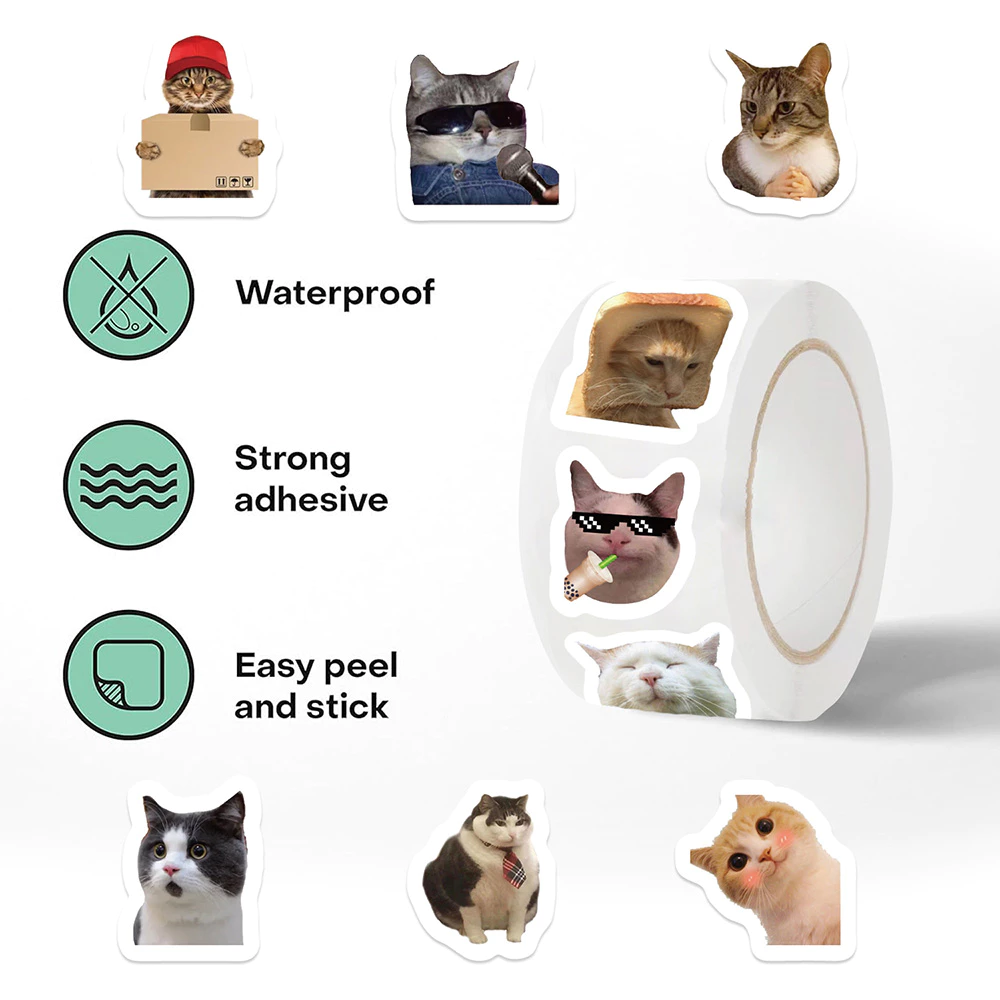500PCS/Roll Funny Cat Expression Meme Graffiti Stickers for Bicycle ...
