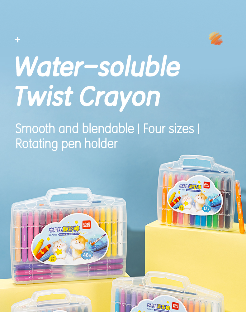 Deli 12/24/36/48 Colors Water-soluble Rotating Crayons School Supplies ...