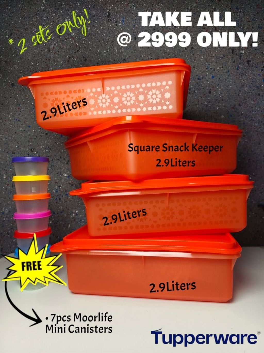 4pcs Tupperware Mosaic Snack Keepers 2.9L FREE 7pcs Moorlife Mini ...