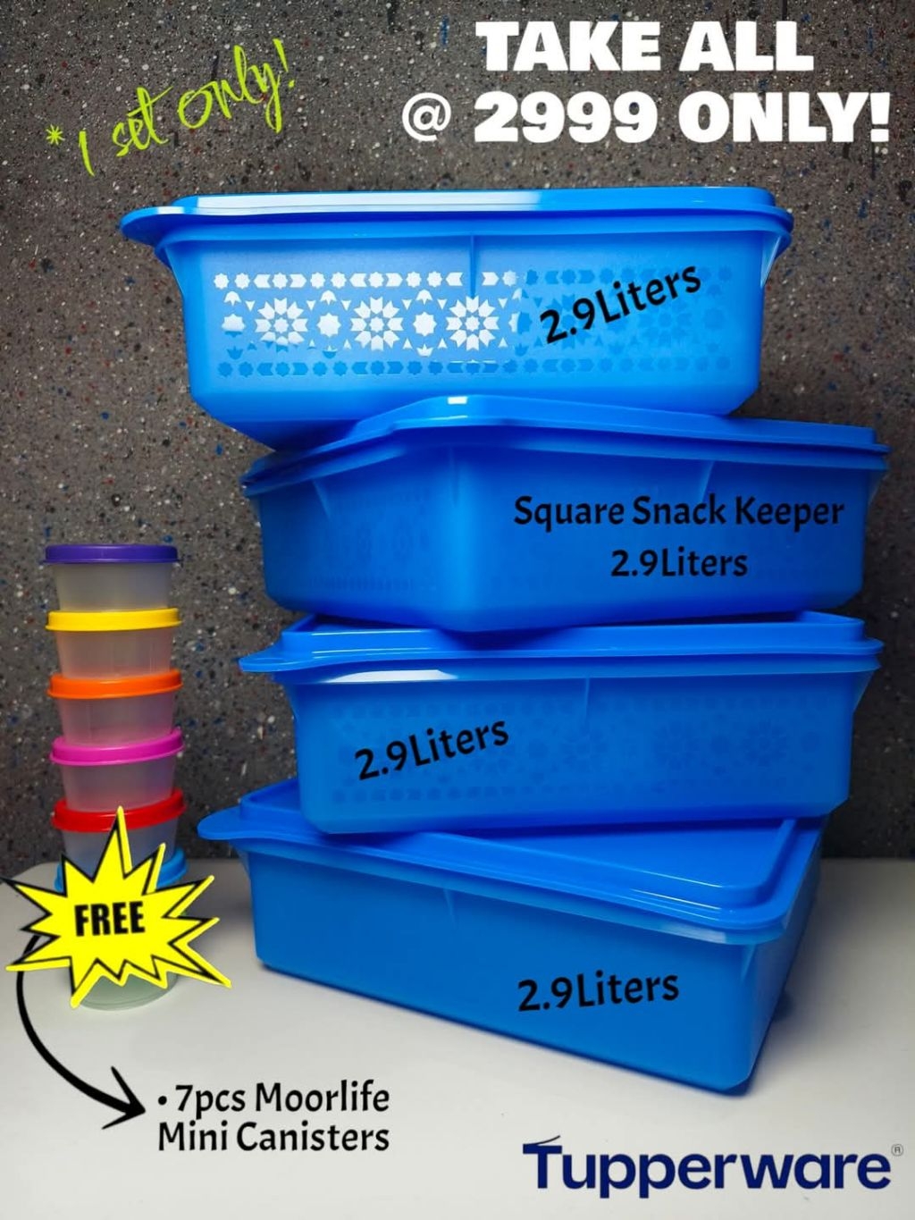 4pcs Tupperware Mosaic Snack Keepers 2.9L FREE 7pcs Moorlife Mini ...