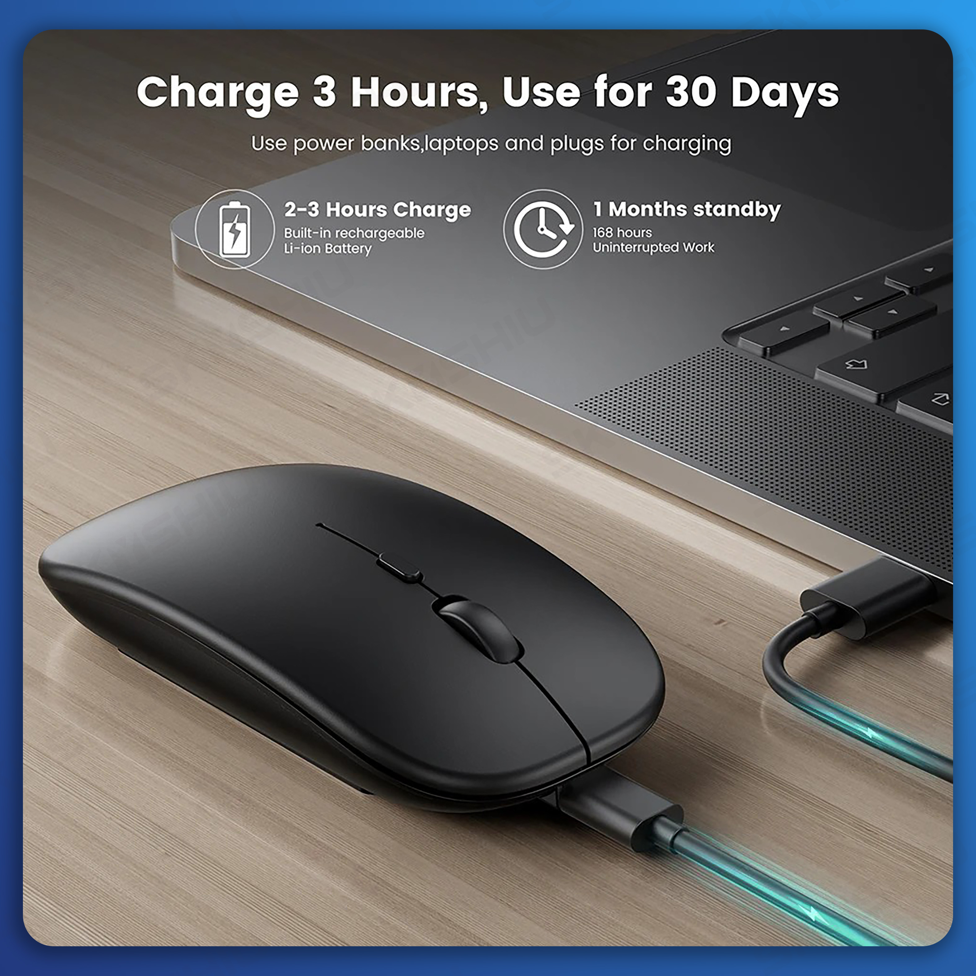 SKYSHIU Wireless Bluetooth Mouse Rechargeable 2.4G USB Receiver Ultra ...