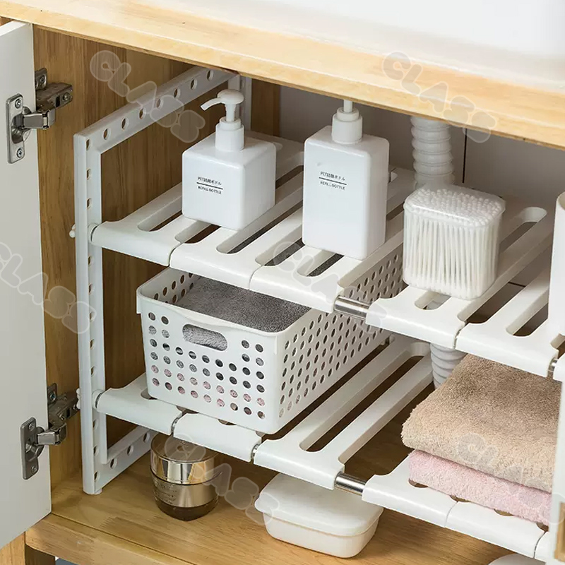 Under Sink Kitchen Rack 2 Tier Shelf Expandable Adjustable Under Sink ...