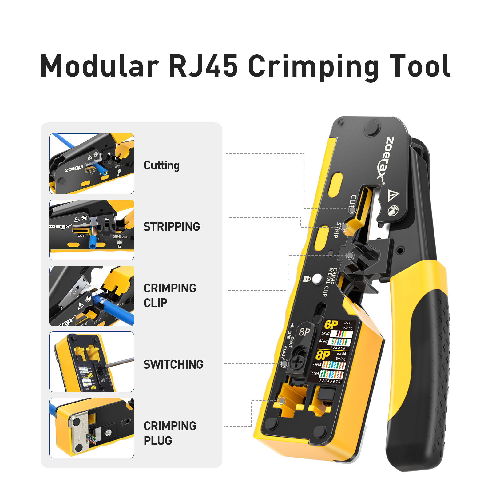 ZoeRax RJ45 Crimp Tool Kit Pass Through Crimping Tool with Cable Tester ...