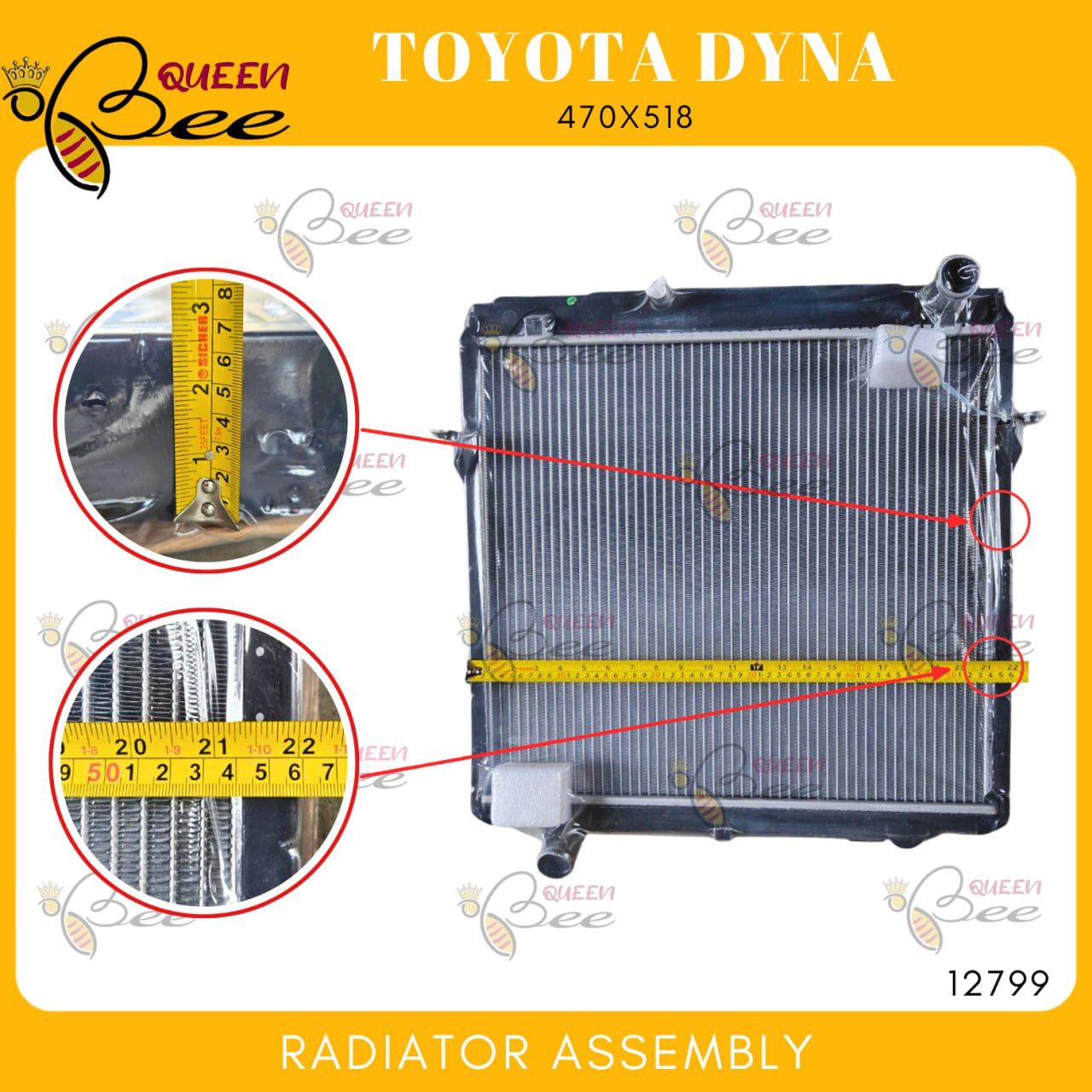 QUEEN BEE 12799 Toyota Dyna Radiator Assembly M/T 470x518x48mm 3ROW ...