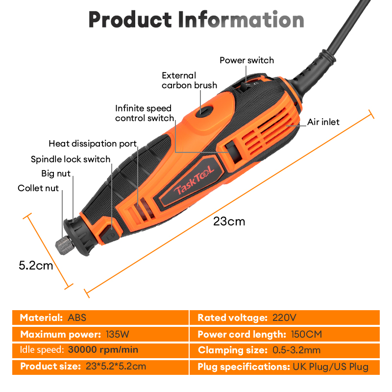 TASKTOOL Electric Mini Grinding Tool Set 220V Speed Drill Grinding ...