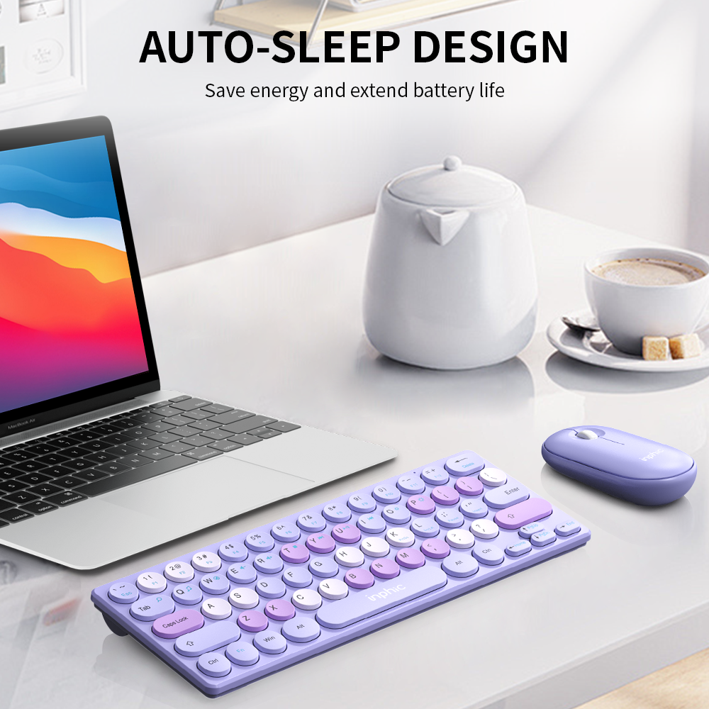 INPHIC 64 Keys Round Keycap Wireless Keyboard and Mouse Set For Home ...