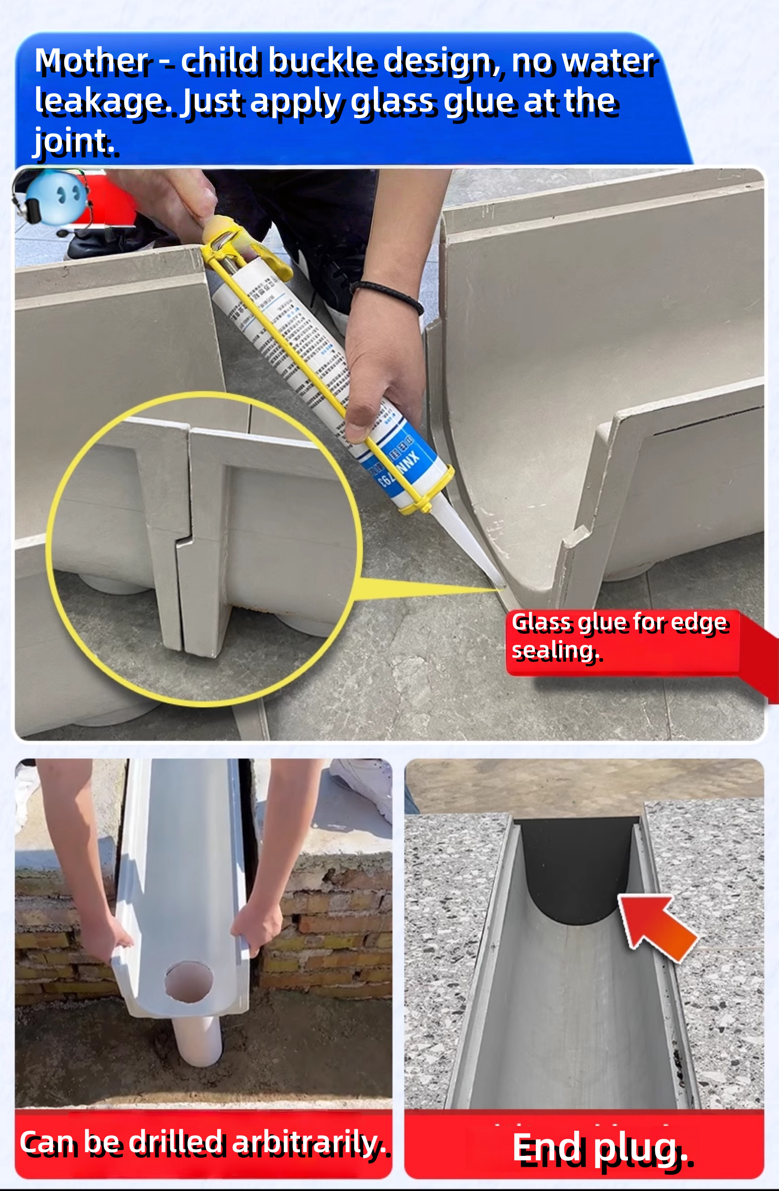 U-Shape Drainage Gutter Kit with Grating | Prefabricated Resin Sewer ...