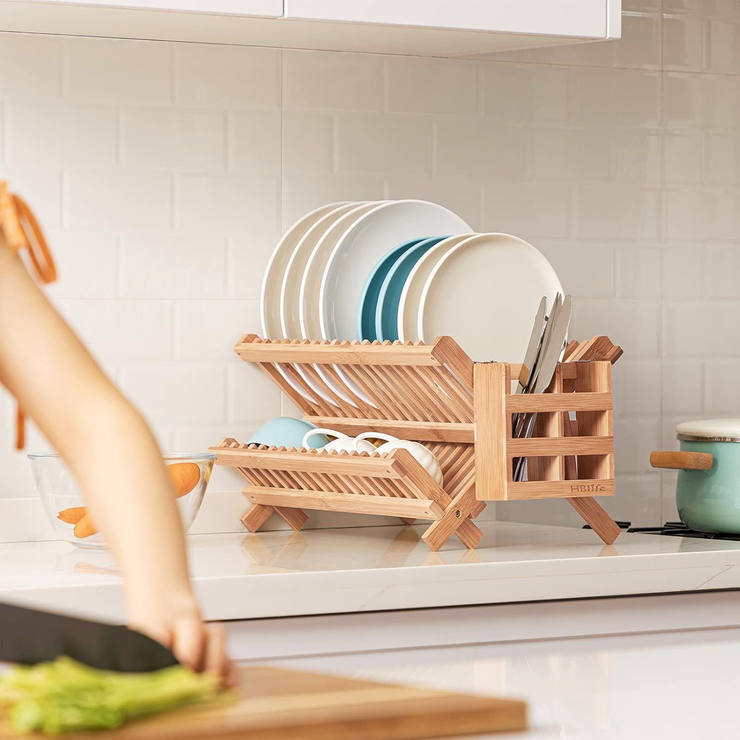 New Kitchen Wooden Cutlery Rack Dish Rack Kitchen Foldable Drain Rack ...