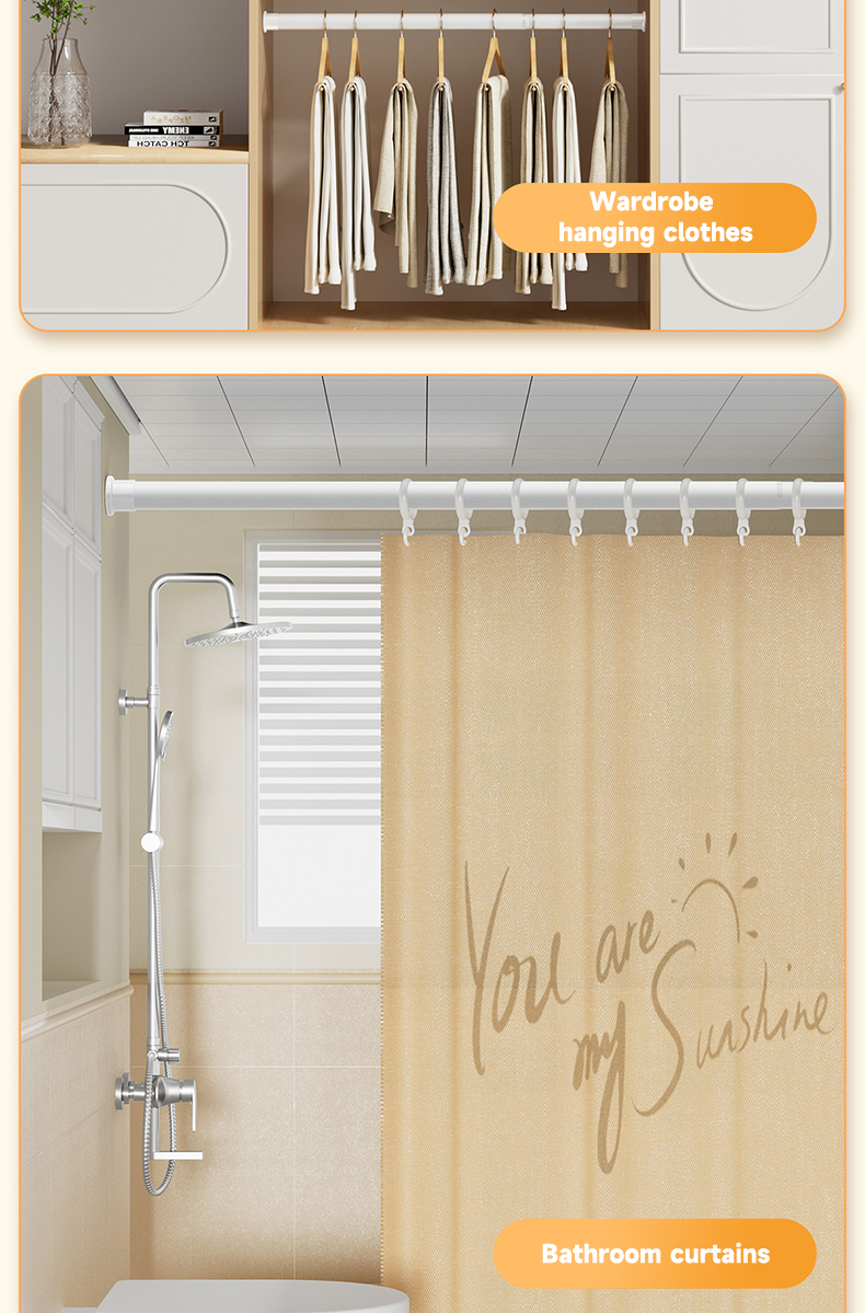 No Drilling Telescopic Rod Adjustable Clothesline Curtain Rod Drying ...