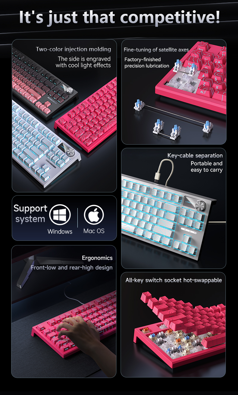 LANGTU LT84 Wired Mechanical Keyboard LogoScreen 5PIN Linear Switch Hot ...