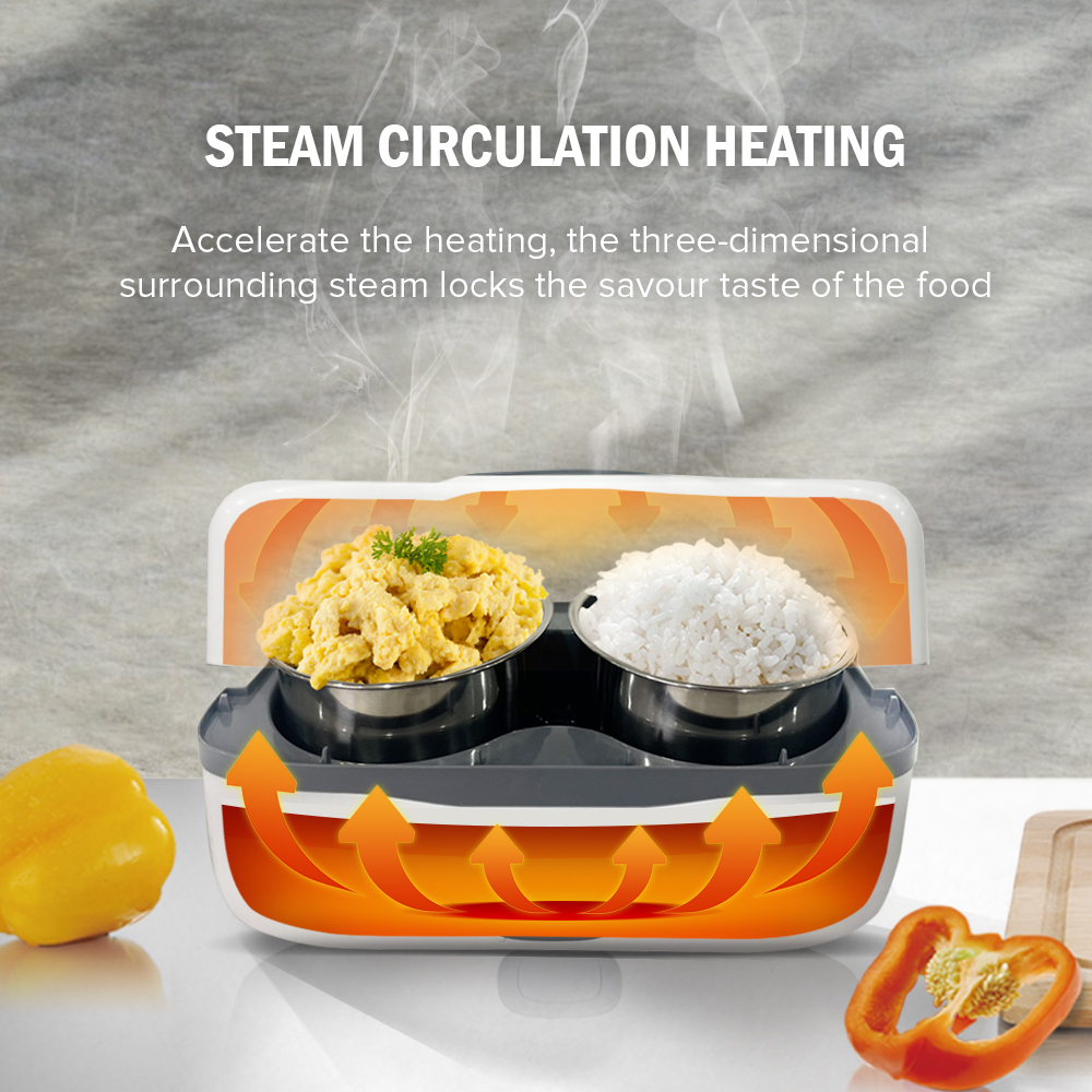Hug Portable Electric Lunch Box Heating Double Layer Stainless Cooking ...