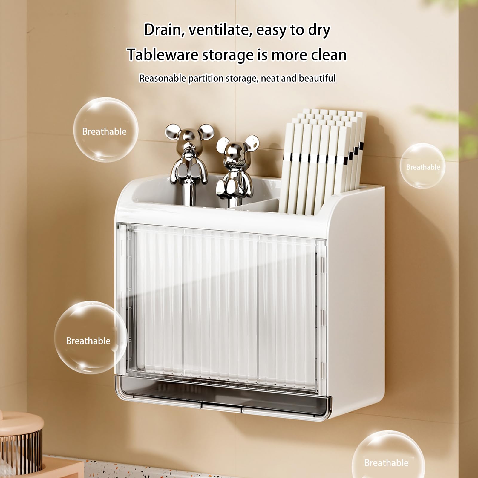 2 Grids Cutlery Holder Wall Mounted Kitchen Utensil Storage Box with ...