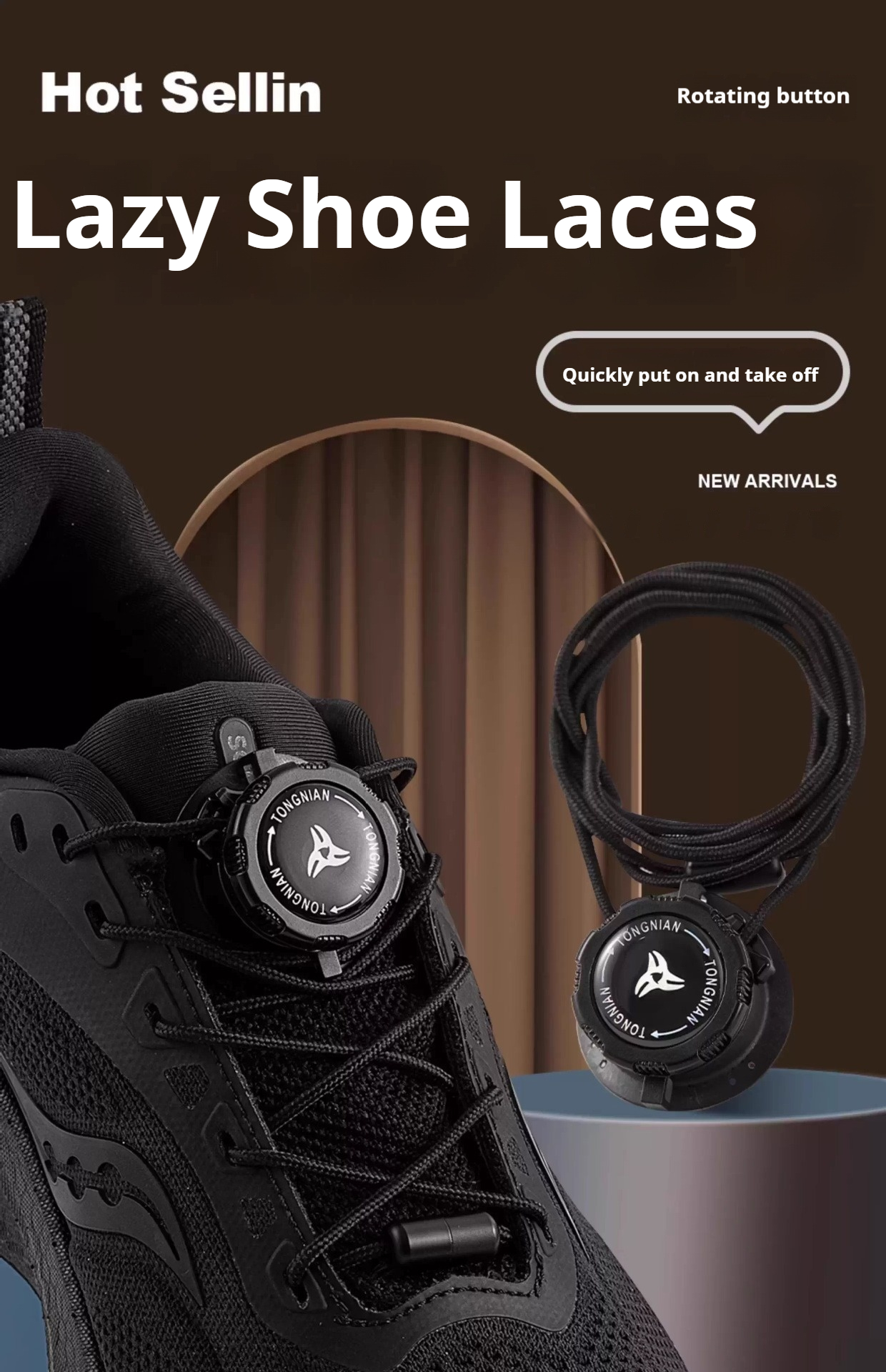Black white Automatic Shoelaces Swivel Buckle Laces Without ties Thick ...