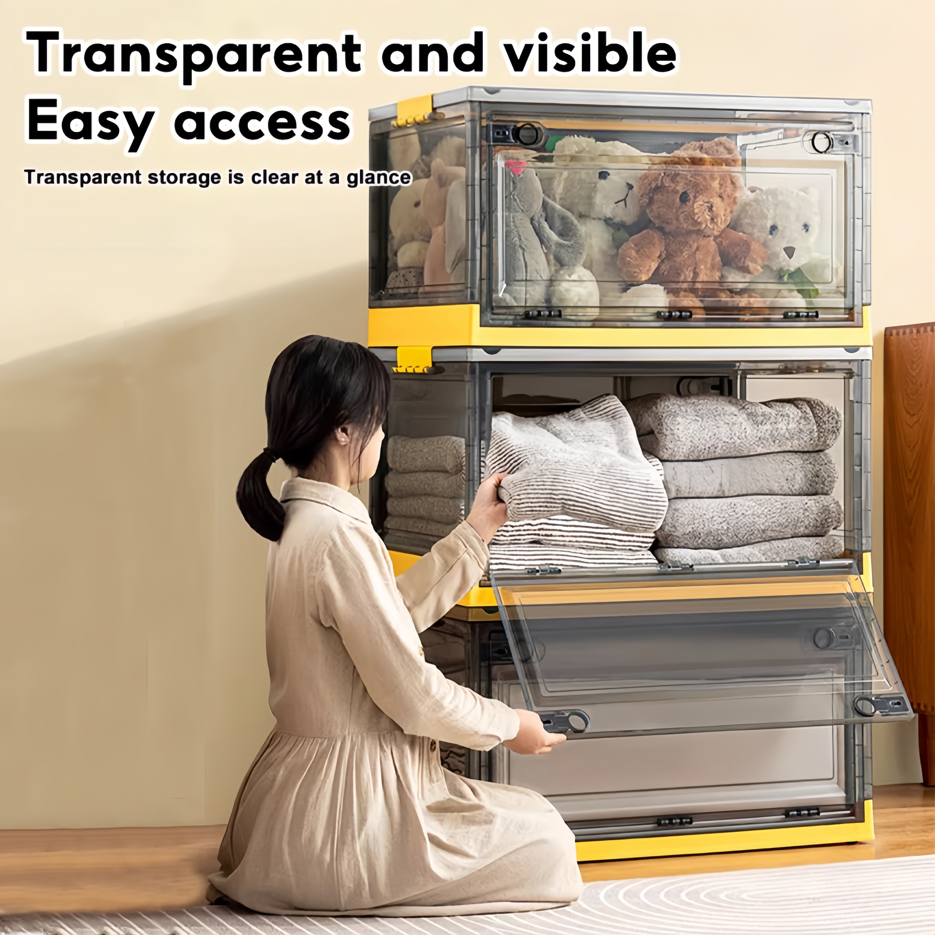 HOTJOY 115L Foldable storage box organizer with wheels plastic ...