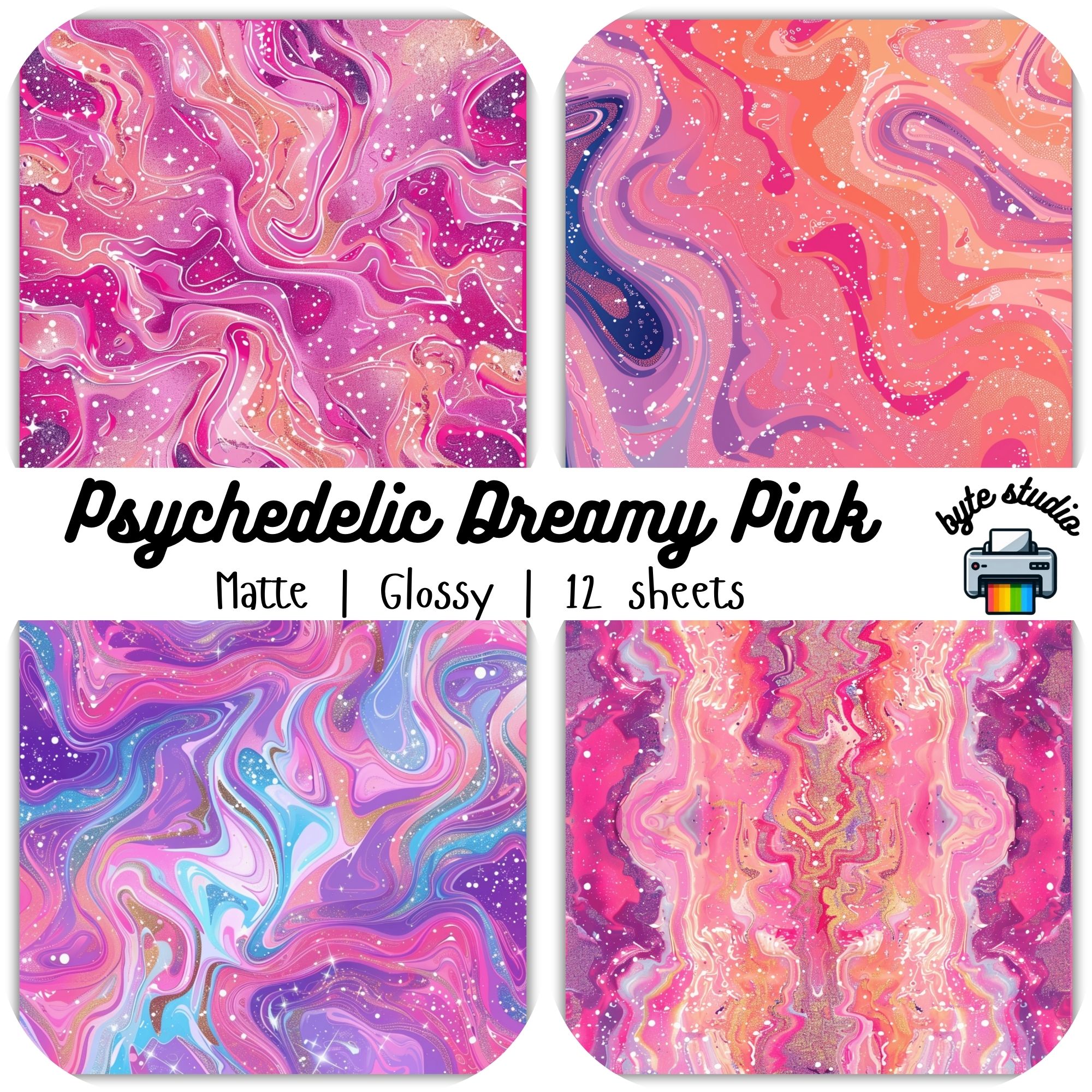 12 Sheets Psychedelic Dreamy Pink by byte studio | Cardstock Craft ...
