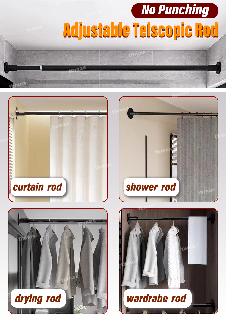Stainless Steel Extendable Adjustable Telescopic Curtain Rod Non-Slip ...