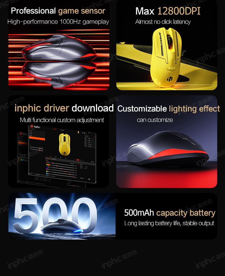 Inphic HyperBee Gaming Mouse Wireless Sports Car Design 12800 DPI ...