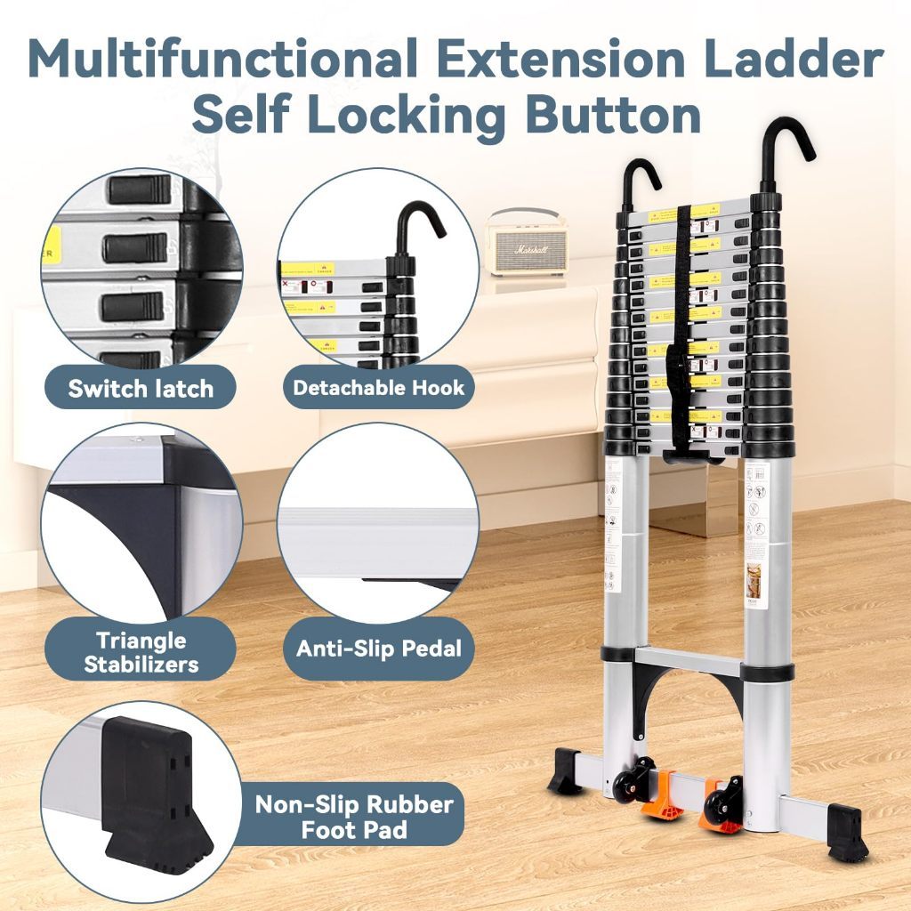 Telescopic Ladder Foldable Stainless steel Heavy Duty Load 400KG Home ...