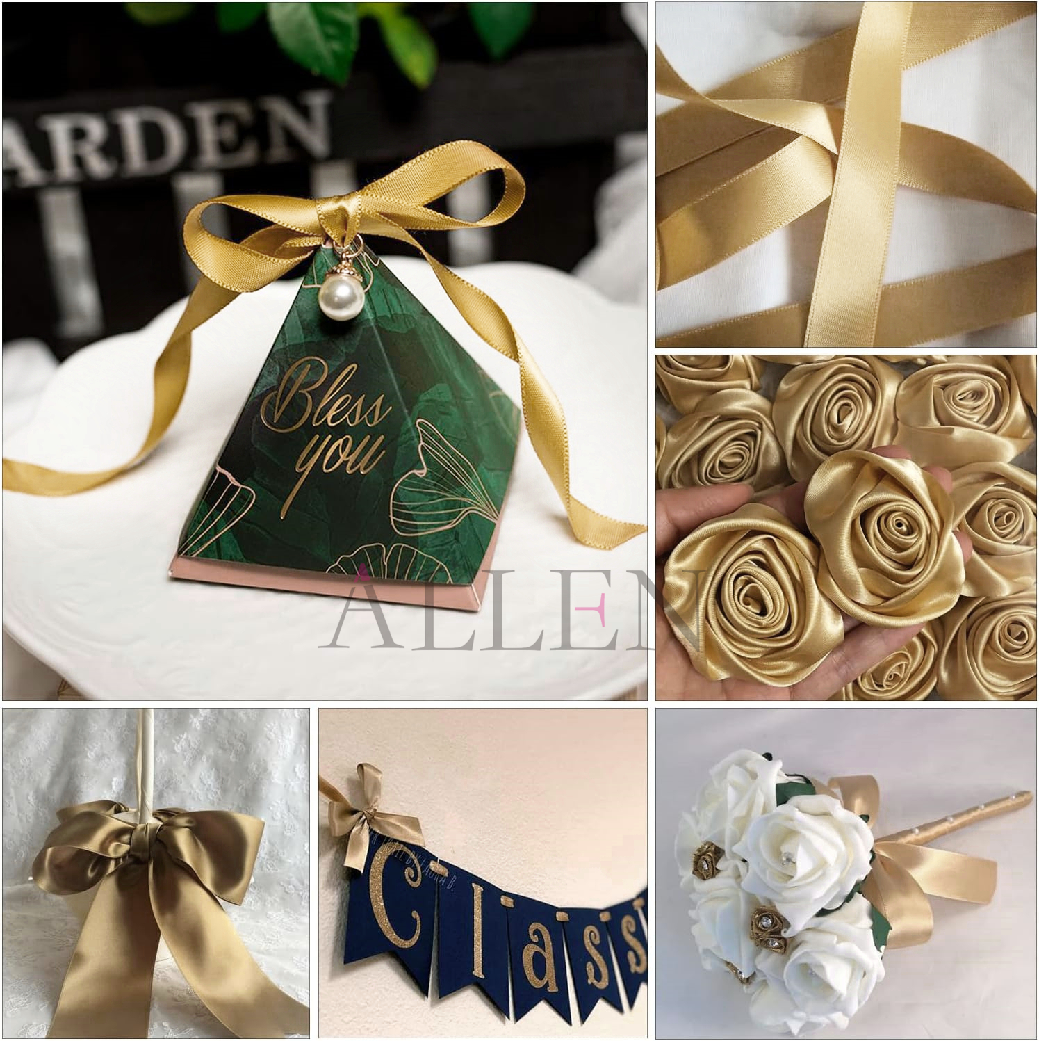 Gold Satin Ribbon,multi-size x Continuous 25 Yards, for Bows Bouquet ...