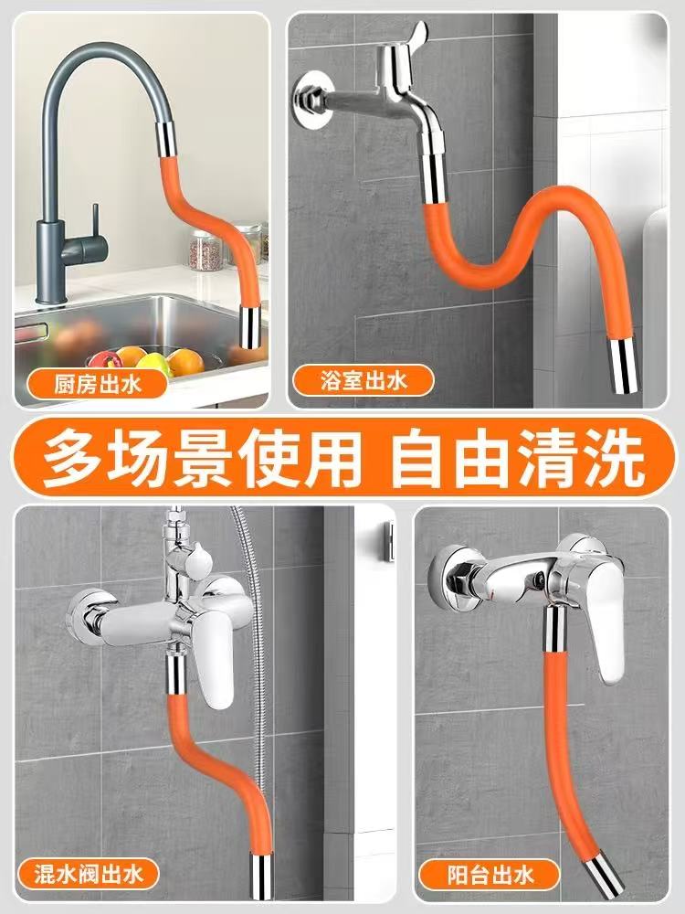 360° Rotating Kitchen Faucet Extender – Stainless Steel Flexible Hose, Anti-Splash, Water-Saving, Fits 1/2" Thread (50cm Length)