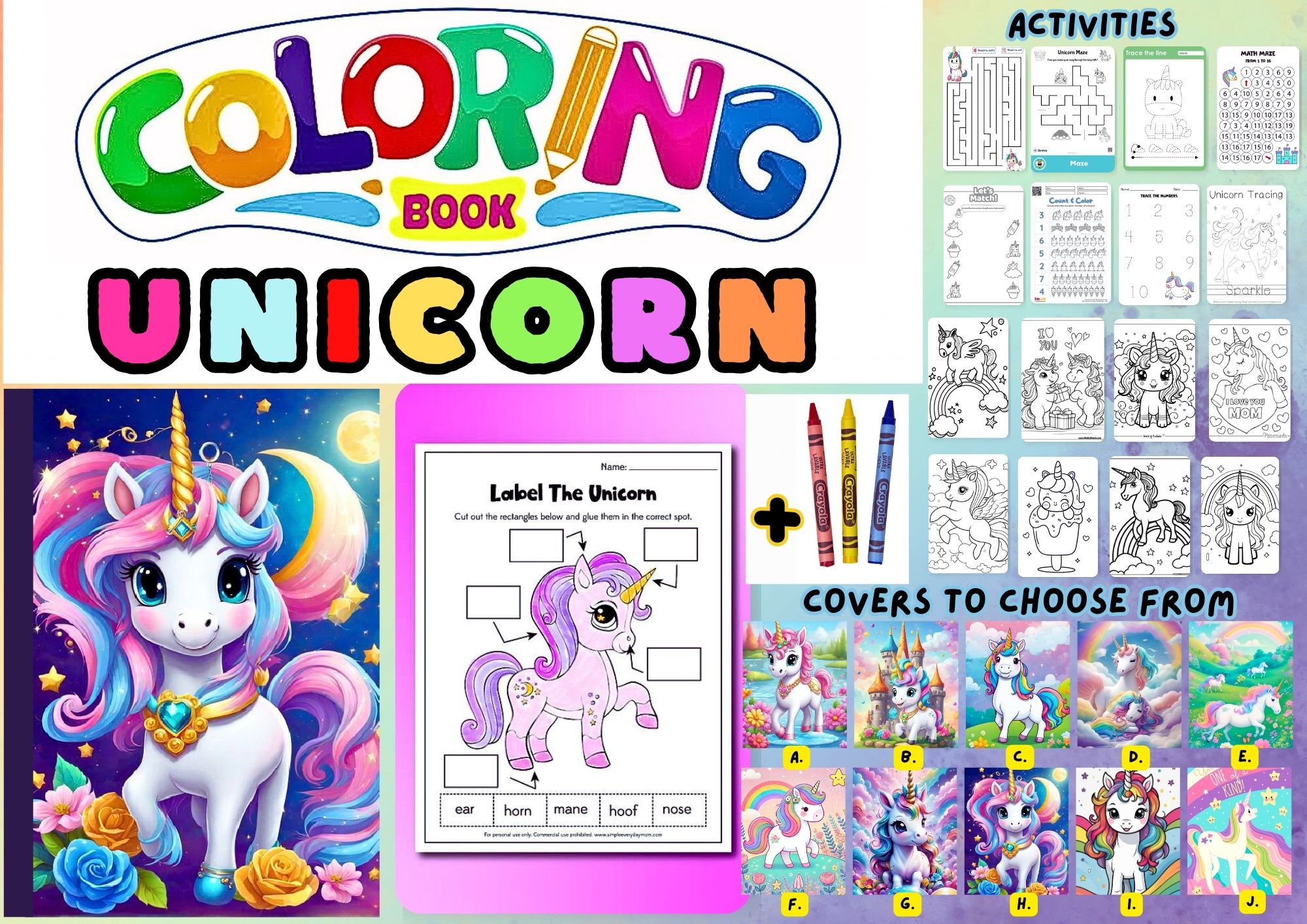 Unicorn Coloring Book for Kids with FREE Resealable Pouch Gift Ready ...