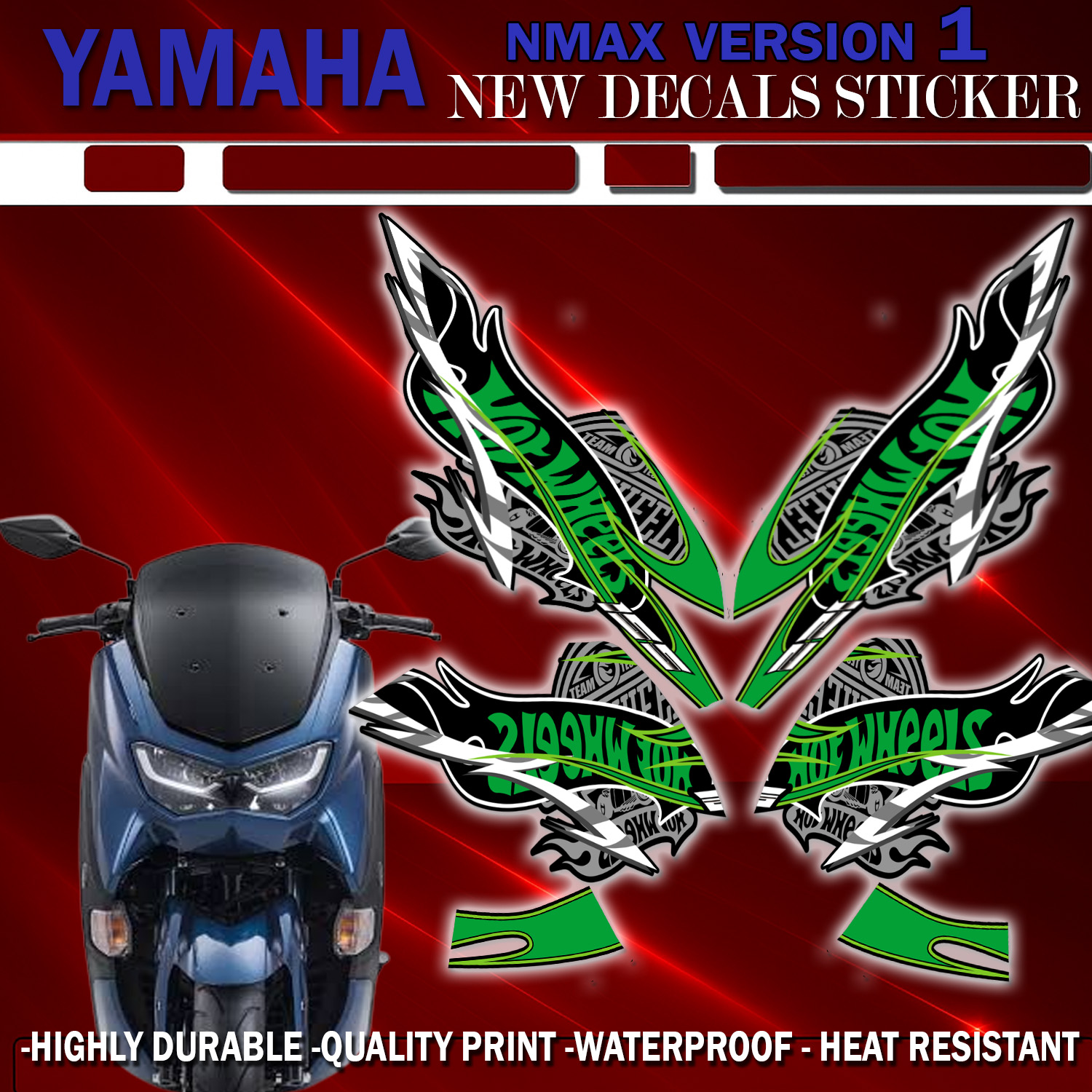 Yamaha NMAX VERSION 1 NEW HOTWHEELS DECALS STICKER Highly Durable ...