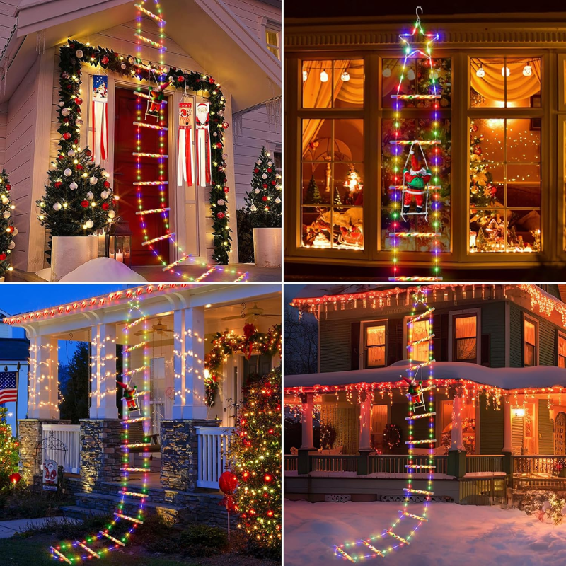 Outdoor Solar Christmas Lights Ladder with Santa – Remote Control ...