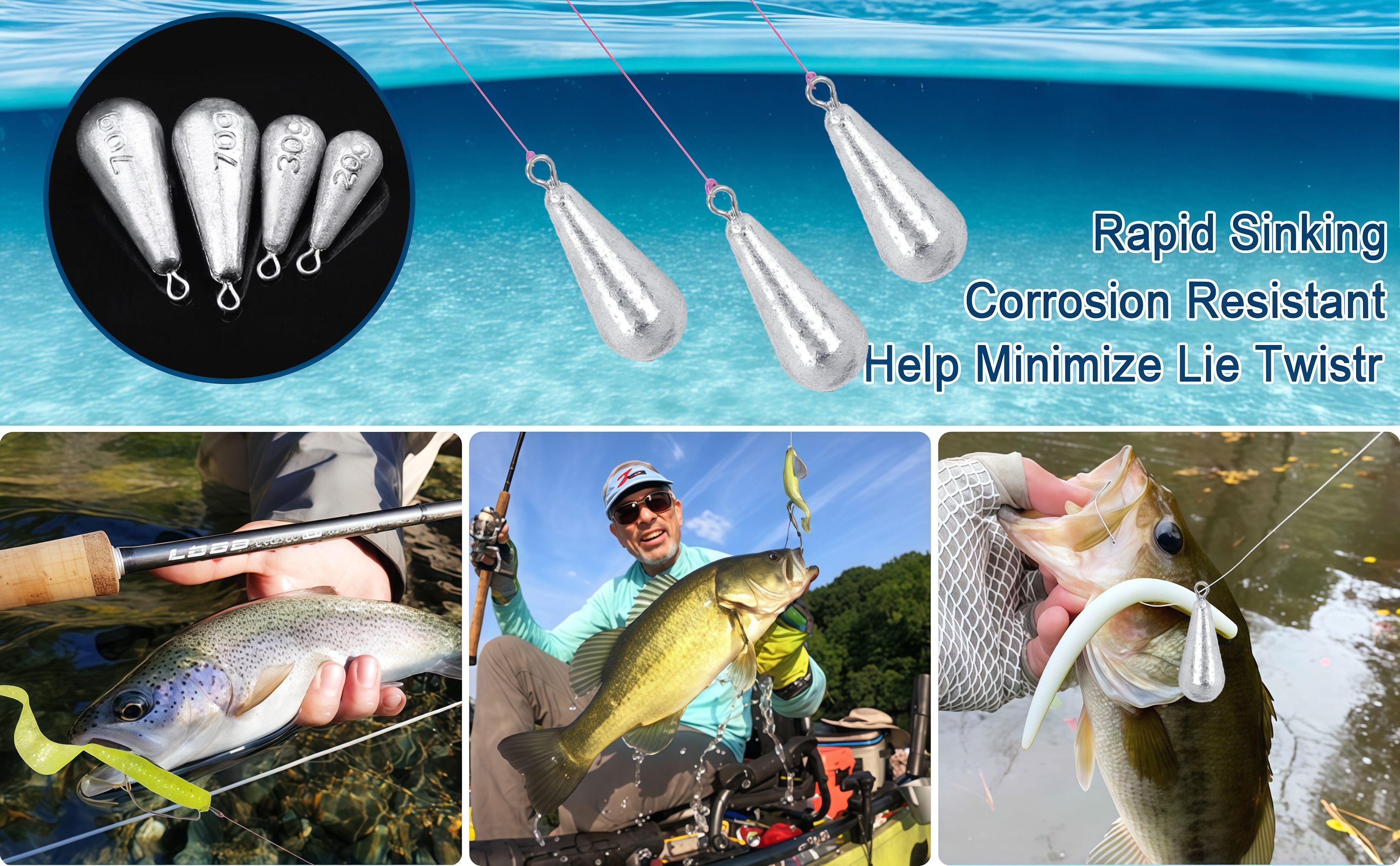 20pcs Fishing Gear 5G-80G Lead Sinker Copper Ring Sea Fishing Lead ...
