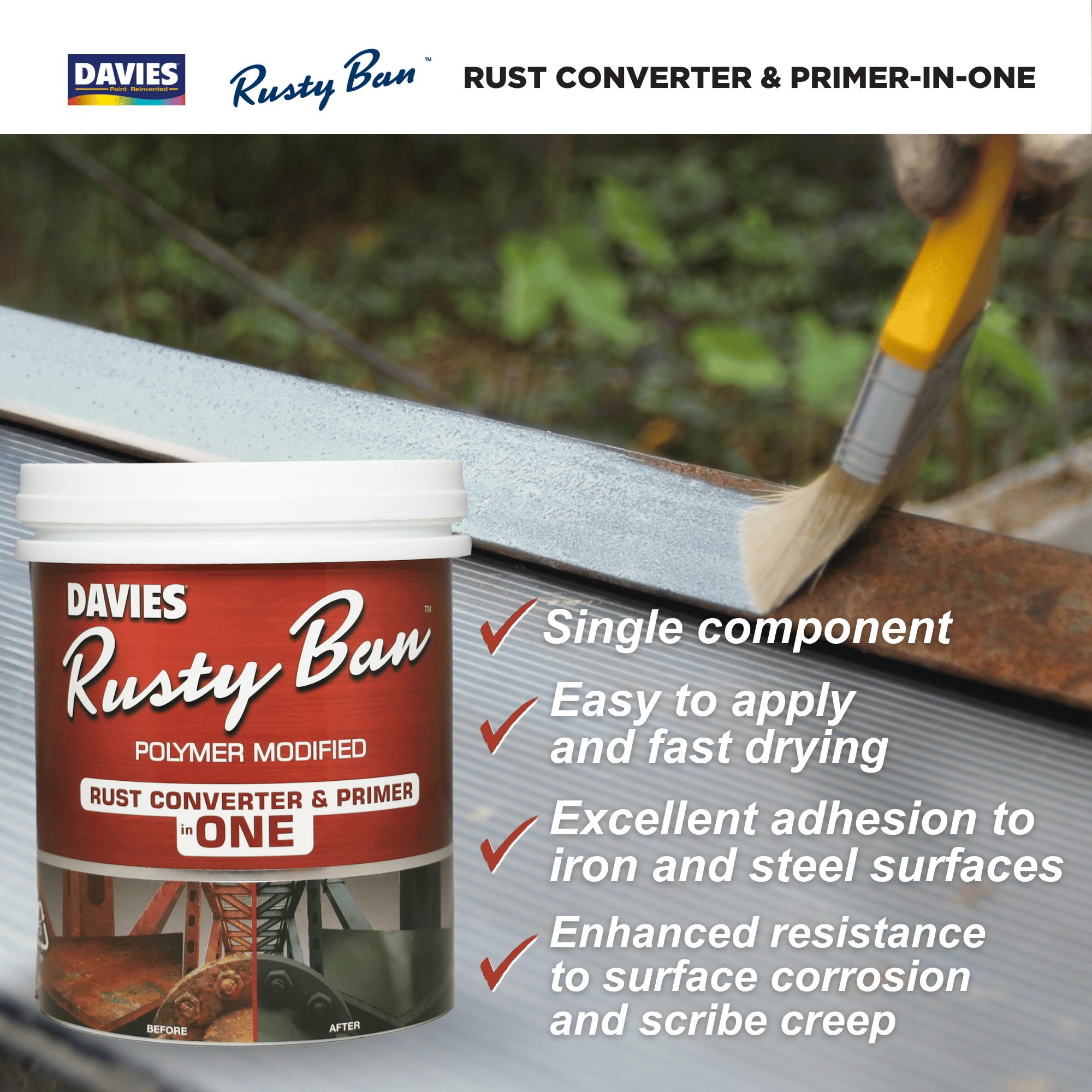Davies Rusty Ban Polymer Modified Rust Converter & Primer in ONE 1L ...