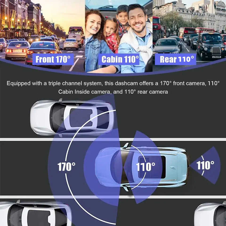 Car Camera Dash Cam HD 170°Night Vision Dash Cam Front and Back 3 Lens ...