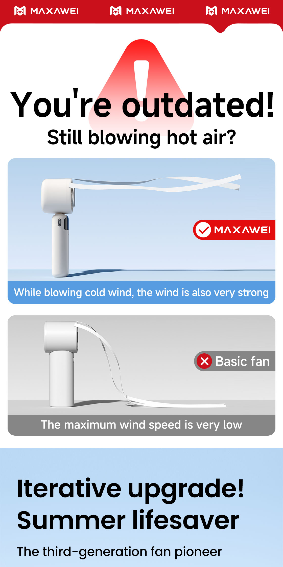 MAXAWEI S-27 Handheld Fan 4000mah 100 Gear Wind Speed High Speed Mini ...