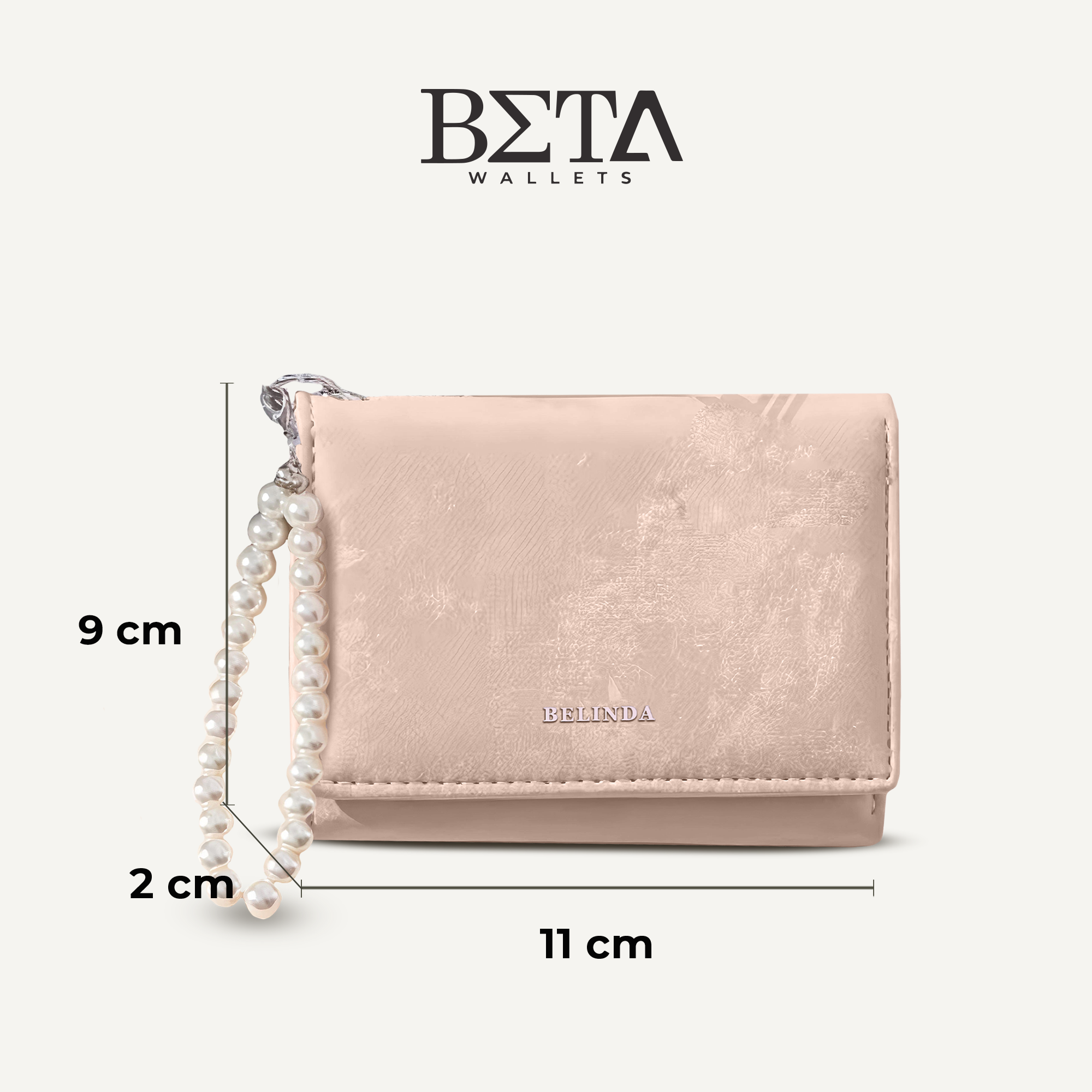 BETA Short Wallet For Women Free Pearl Chain Large Capacity Tri-Fold ...