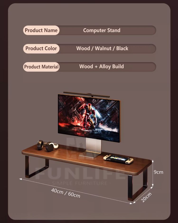 Simple Computer Monitor Stand 40/60CM Wood Steel Frame Desk Storage ...