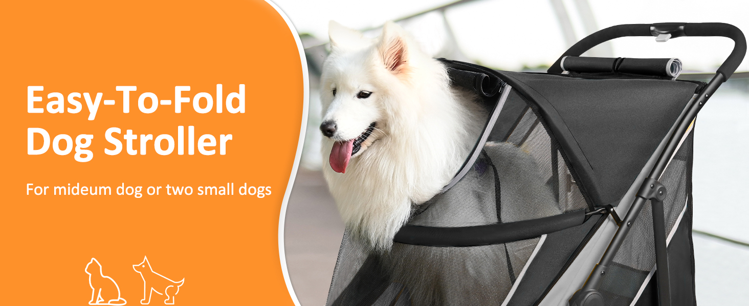Easy Fold Dual Entry Pet Stroller with One-Foot Brake All Terrain Wagon ...