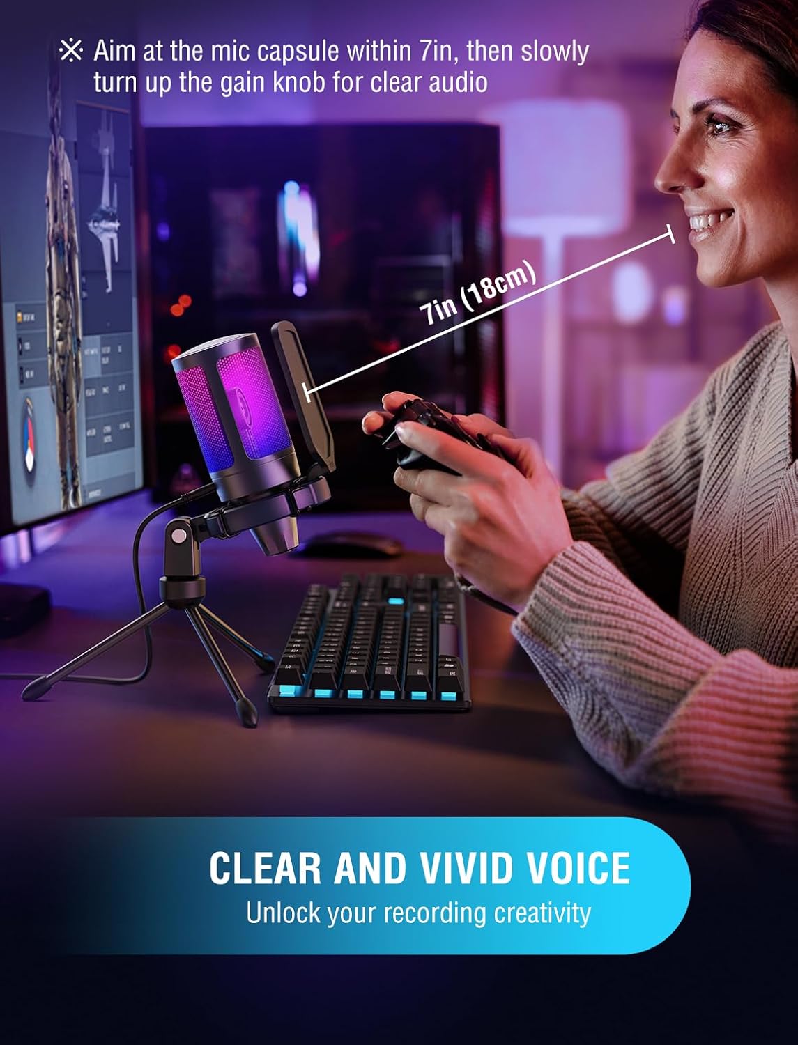 FIFINE A6V Ampligame A6V RGB USB Microphone Gaming Microphone and ...