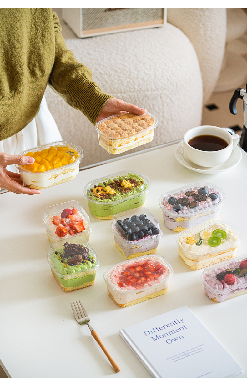 50Pcs Cake Container Loaf Deli Rectangle Box 300ML Clear Mousse Dessert ...