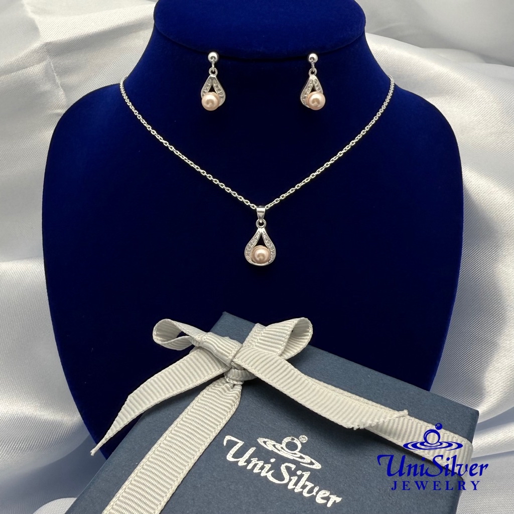 Unisilver 925 Sterling Silver Teardrop Pearl Halo Set Of Jewelry ...