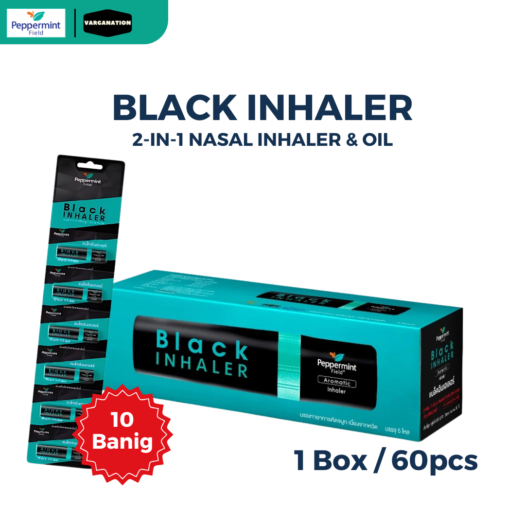 Peppermint Field Black Inhaler 1 Box - 60pcs of 2in1 Nasal Inhaler with ...