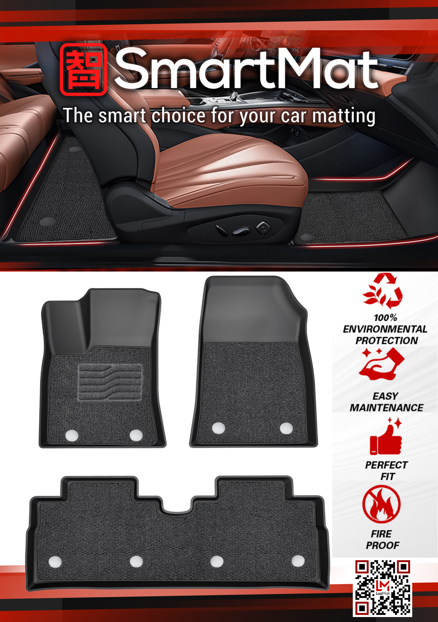 SmartMat Dual Layer Car Mat 2 Rows for BYD Sealion 6/DM-i 2023 up to ...