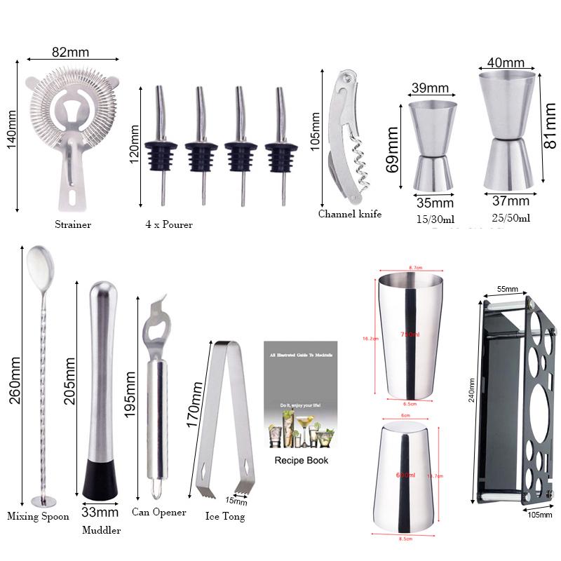 Ship Local 13Pcs 750/600ml Boston Shaker With Stand Cocktail Recipe ...