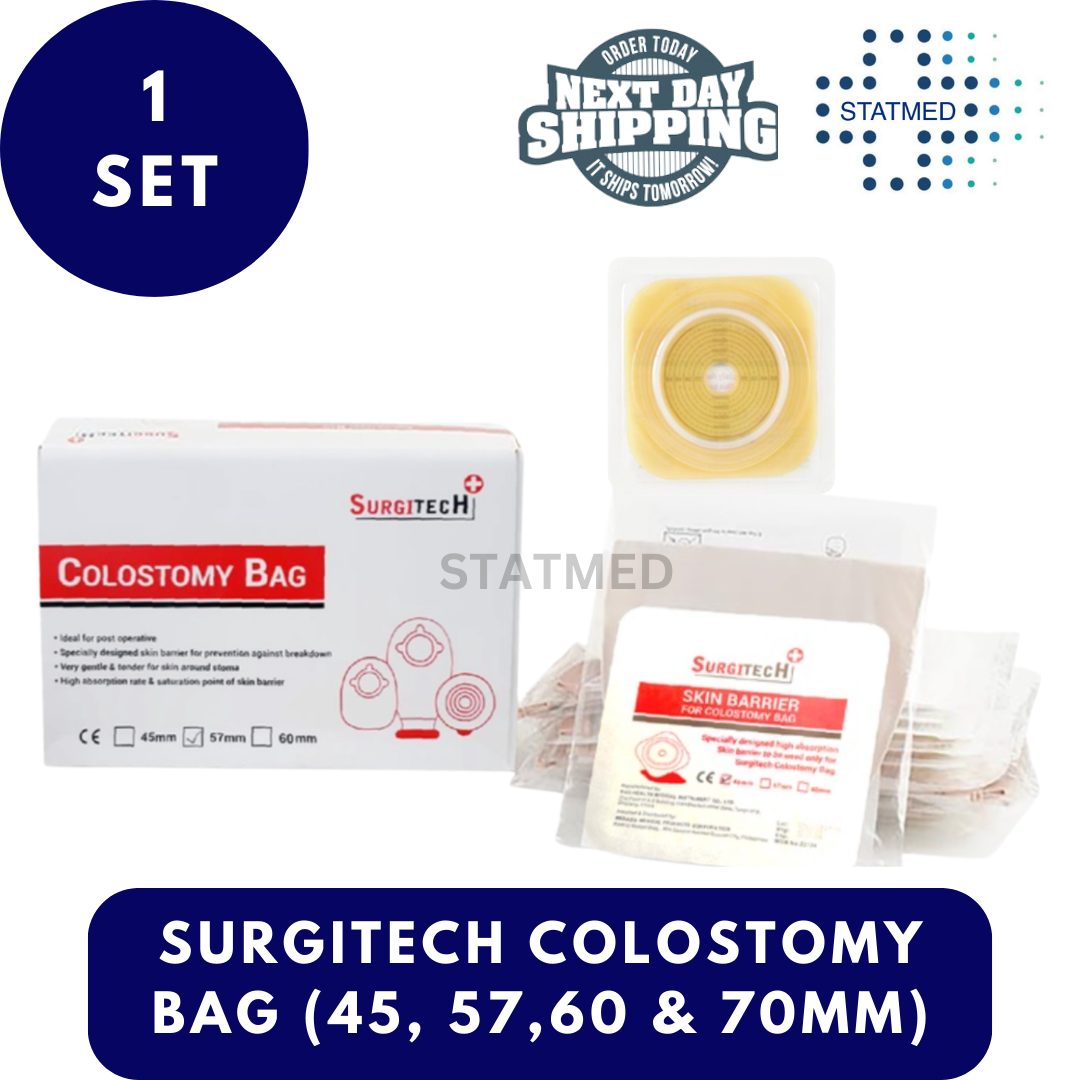 Surgitech Colostomy Bag 45mm, 57mm, 60mm, 70mm l 1 Set (1 Bag, Wafer ...