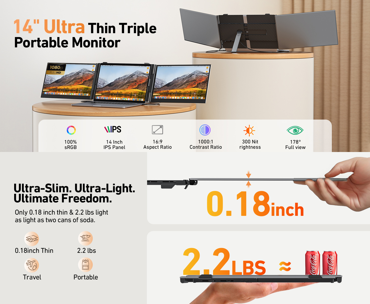 14in Laptop Extended Screen FHD 1080P IPS Dual Ultra-light Portable ...