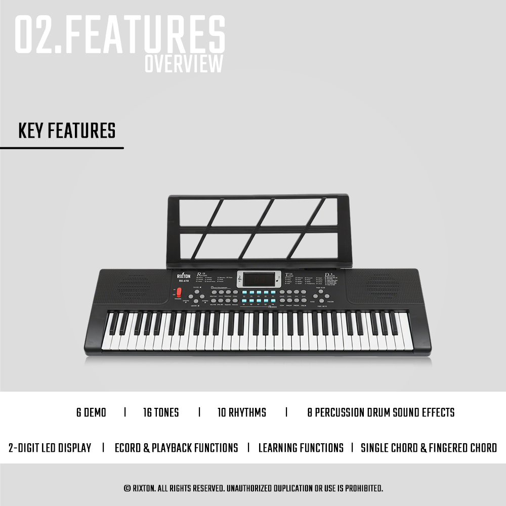 RIXTON RX-610 61 Keys Electric Piano Portable Piano Musical Keyboard ...