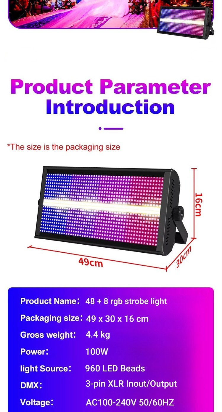 KAIY 960 LED Stage Atomic Strobe Light RGB Stormy Lights 48+8 Flash ...