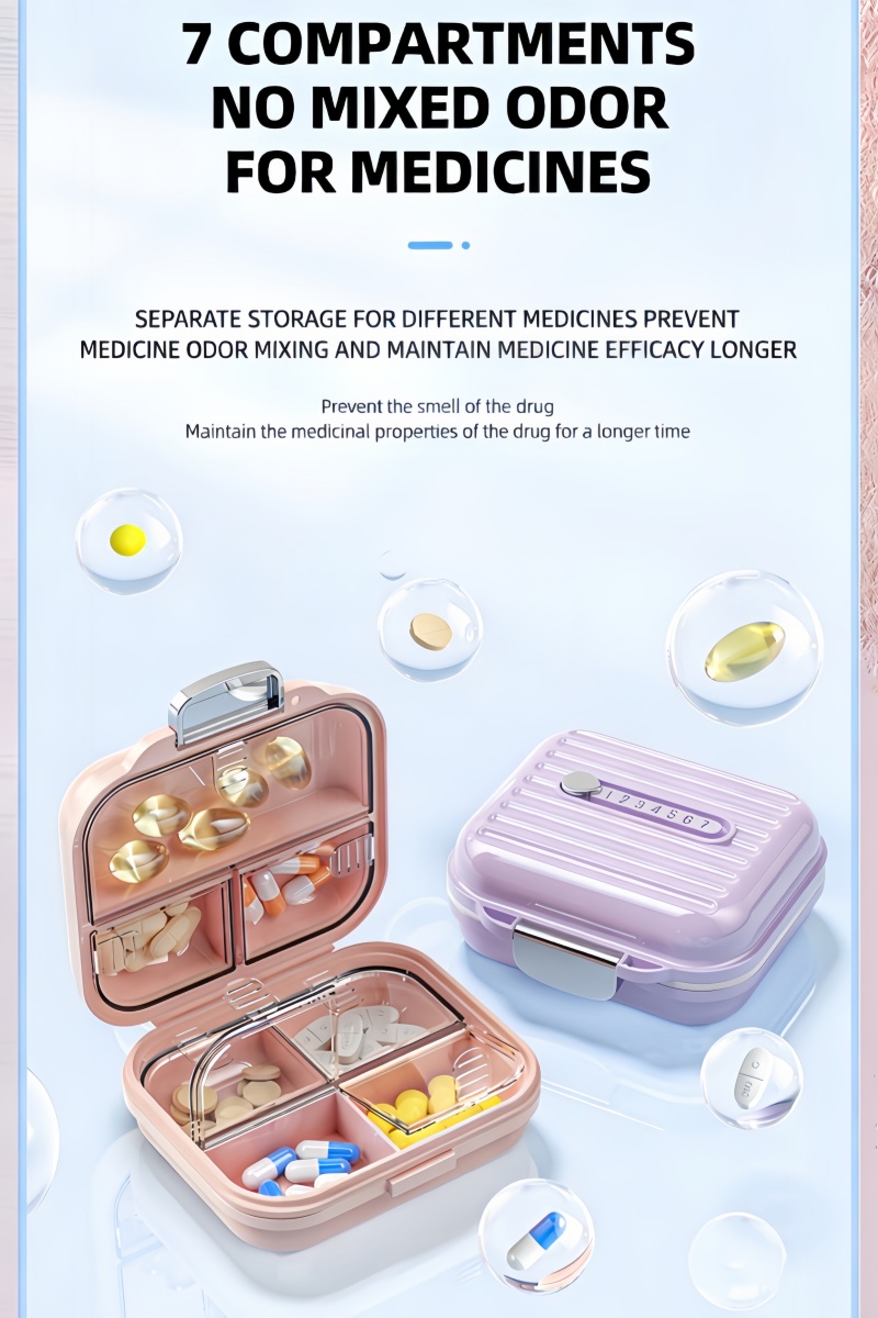 Medicine Box 7 Compartment Portable Pill Storage Box Case Travel ...