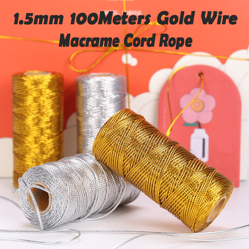 1.5mm 100Meters Gold Wire Macrame Cord Rope Thread Ribbon Bow Crafts ...