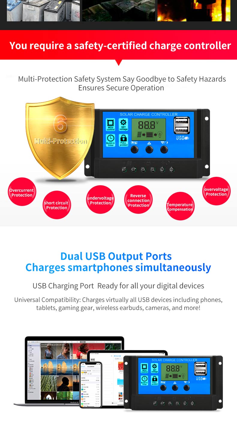PWM 12/24V Solar Panel Regulator Charge Controller LCD Display solar ...