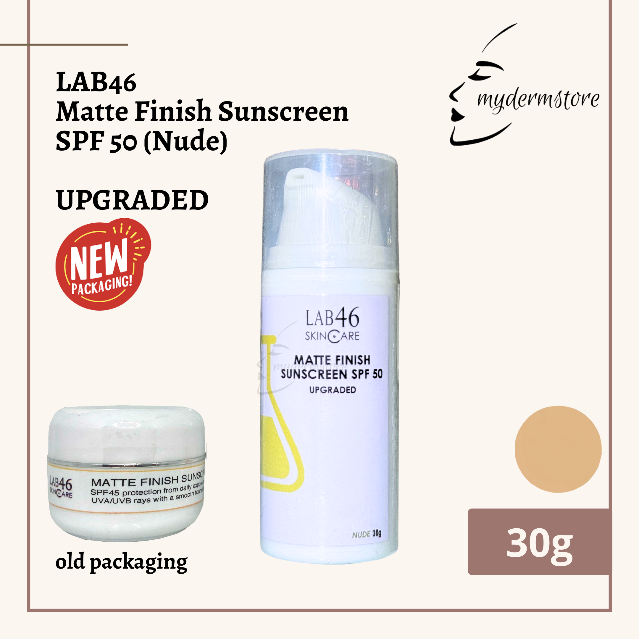 Lab46 LAB 46 Matte Finish Sunscreen SPF 50 Chestnut Nude 30g UVA/UVB ...