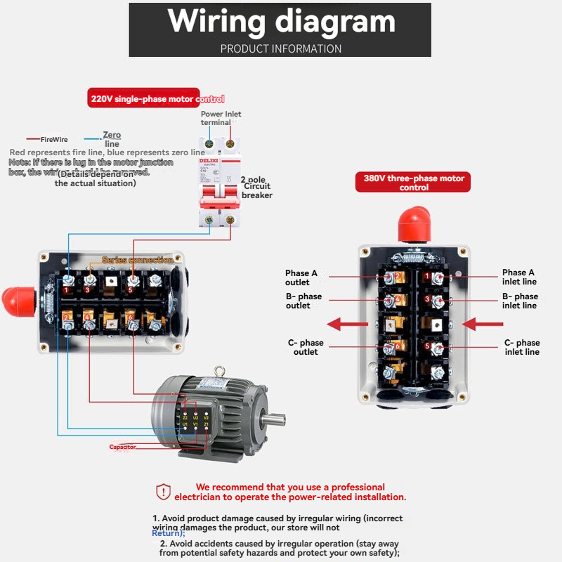 three-phase motor forward and reverse control switch 380Vwaterproof ...