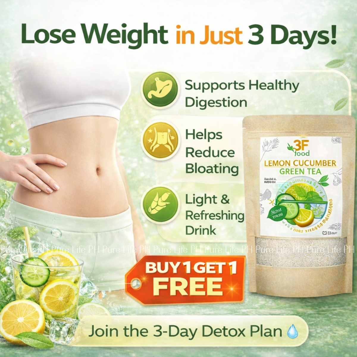 Cleanse Lemon Cucumber Powdered Green Tea with Fiber 100g -250g -500g ...